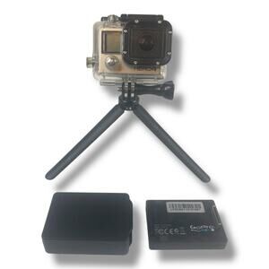 GoPro HERO4 Black Action Camera Silver With Case & LCD Attachment Tested Works